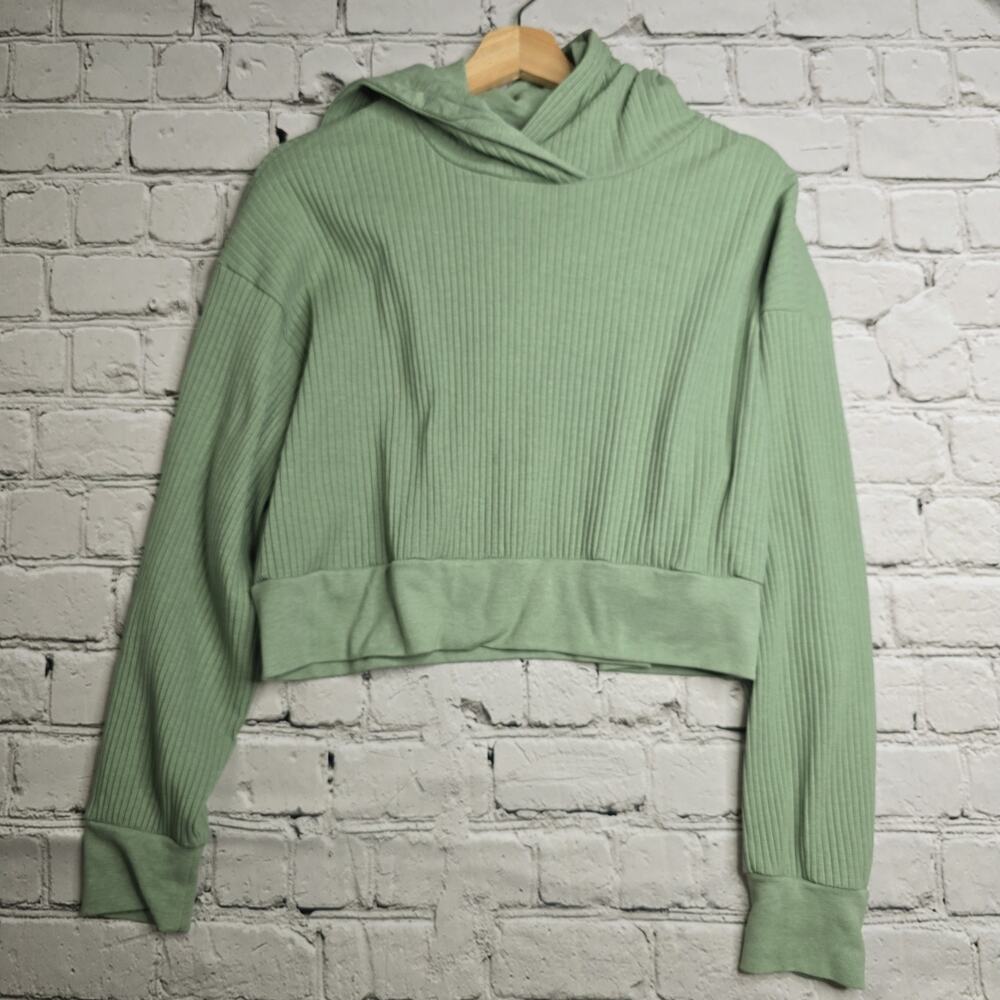 Noize Rubi Ribbed Cropped Hoodie Green Sage Dropped Shoulder Loose Fit Size‎ Med